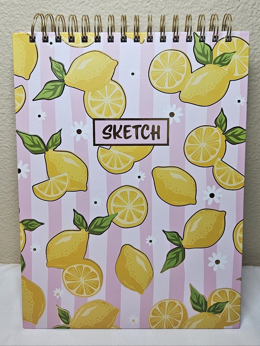 Lemon Sketch Spiral Notebook NEW Pink & Yellow Citrus Design Sketchbook